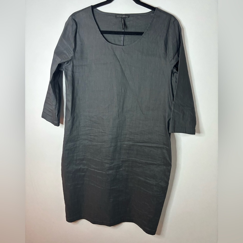 Sarah Pacini Dark Gray Linen Blend Dress - Picture 2 of 6
